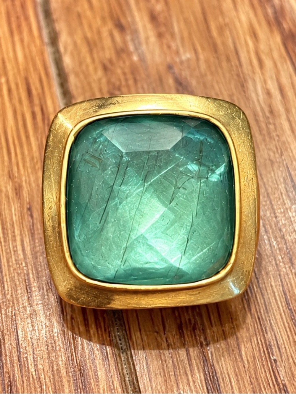 Vintage Steve Vaubel Green Stone Statement Cocktail Ring Size 4.5-5 signed